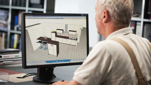 Planungsdarstellung einer Küche in 3D am Computer durch #Branche1#